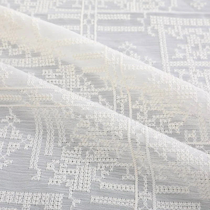 French Pattern White Customized 100% Polyester Knitted Heavyweight Floral Eyelet Embroidery Fabric for Girls Wedding Accessories