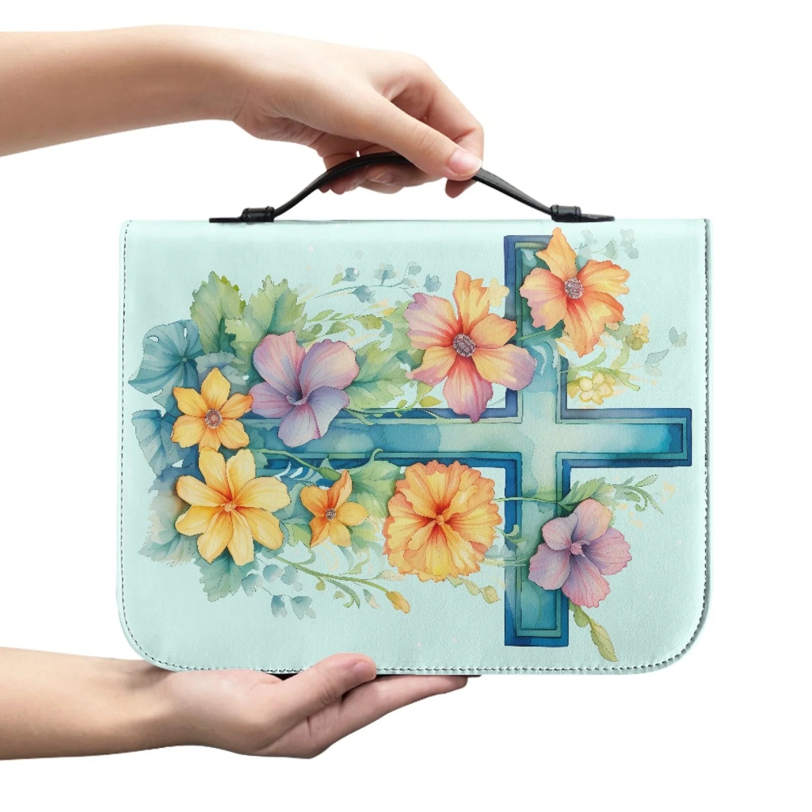 Latest Unisex Durable Leather Church Bag with Large Capacity Waterproof PU Bible Carrying Book Case Zipper Pocket and Handle