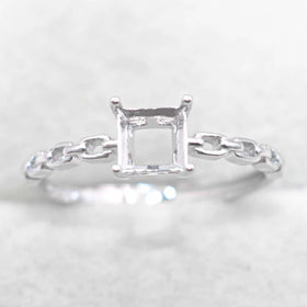 Sterling Silver 5*5mm Semi Mount Ring Square Shape Empty Frame Blank Claws Setting S925 Base Without Center Stone for Inlay DIY