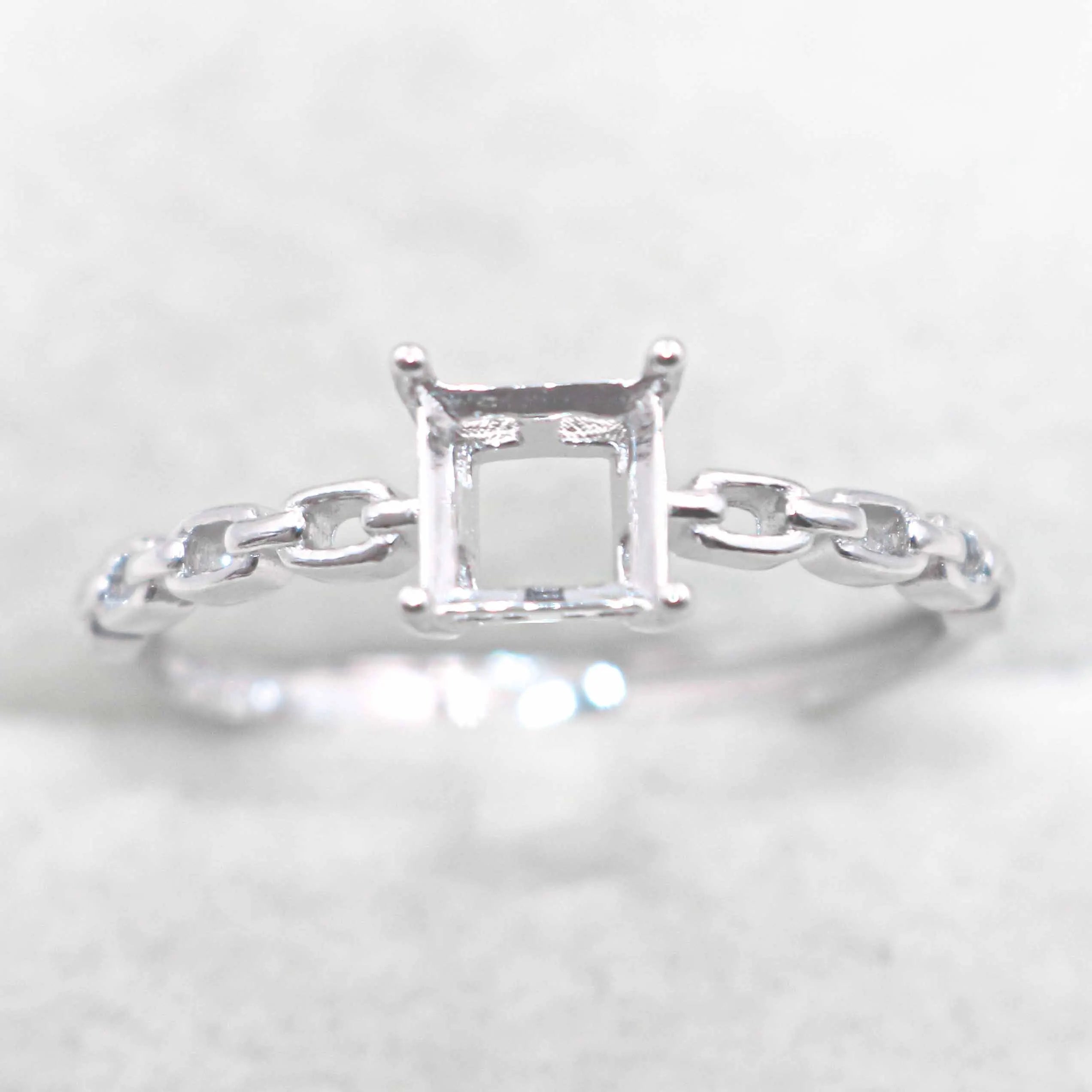 Sterling Silver 5*5mm Semi Mount Ring Square Shape Empty Frame Blank Claws Setting S925 Base Without Center Stone for Inlay DIY