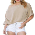 Women's Custom Summer Oversize Knitted T-Shirt with Asymmetrical Collar and Bat Wing Sleeves Casual Blouse Wholesale