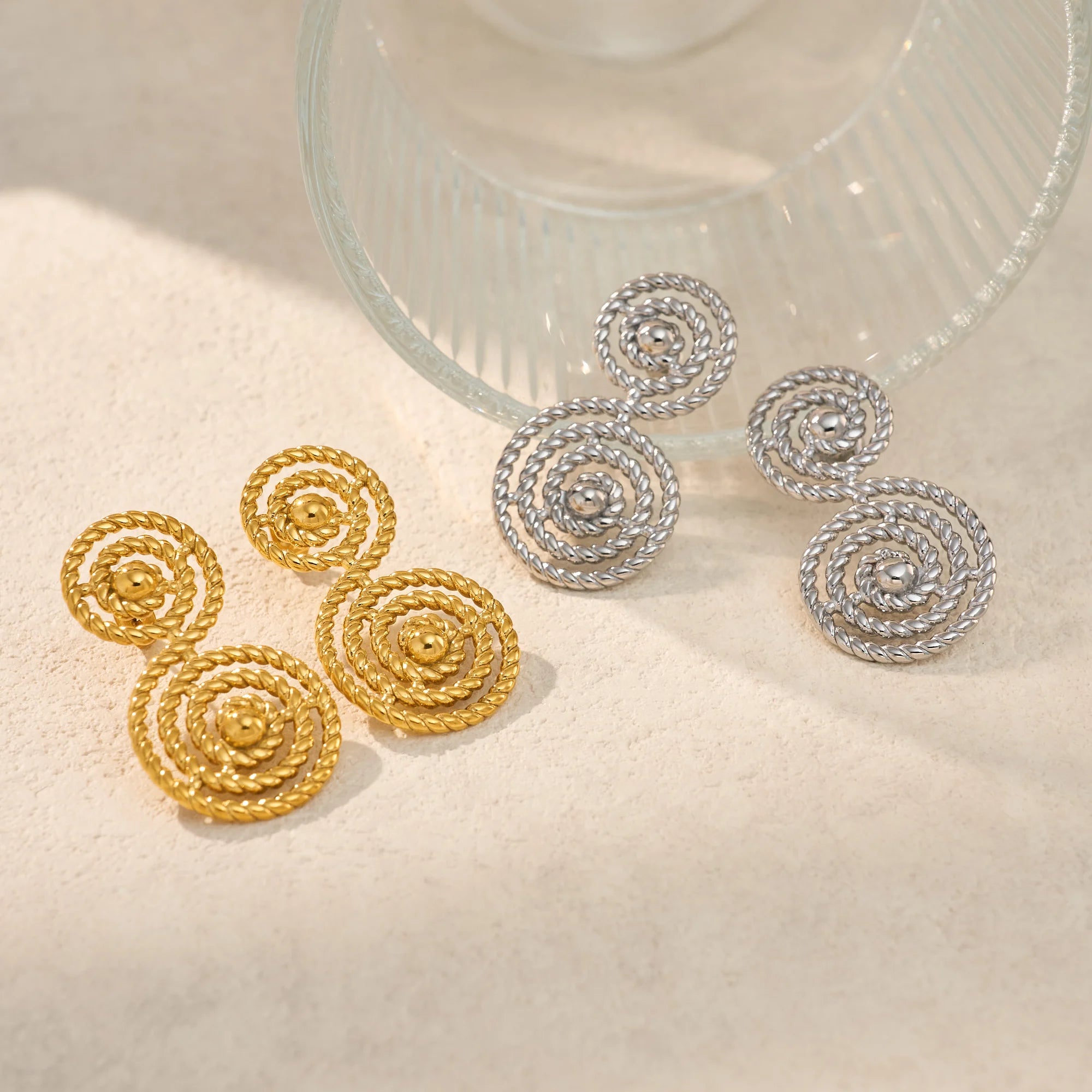 2025 Dazan New Autumn HOT 18k Gold Plated Hypoallergenic Stainless Steel Vintage Weave African Circle Chain Design Earrings