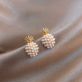 Fashion Mini Cute Pineapple Pearl Stud Earrings Zircon Jewelry Pearl Stud Cute Earrings Women Earrings