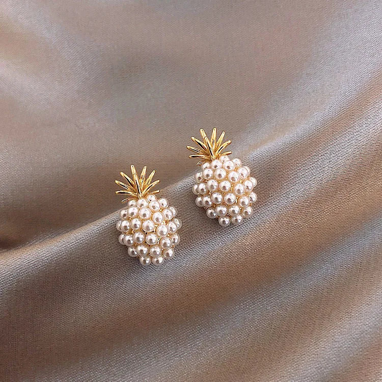 Fashion Mini Cute Pineapple Pearl Stud Earrings Zircon Jewelry Pearl Stud Cute Earrings Women Earrings