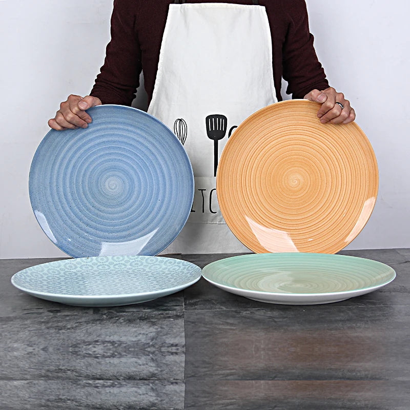 Restaurant Printed Porcelain Rolling Plate Colourful Fine Ceramic Dinnerware extra Large Food Tray