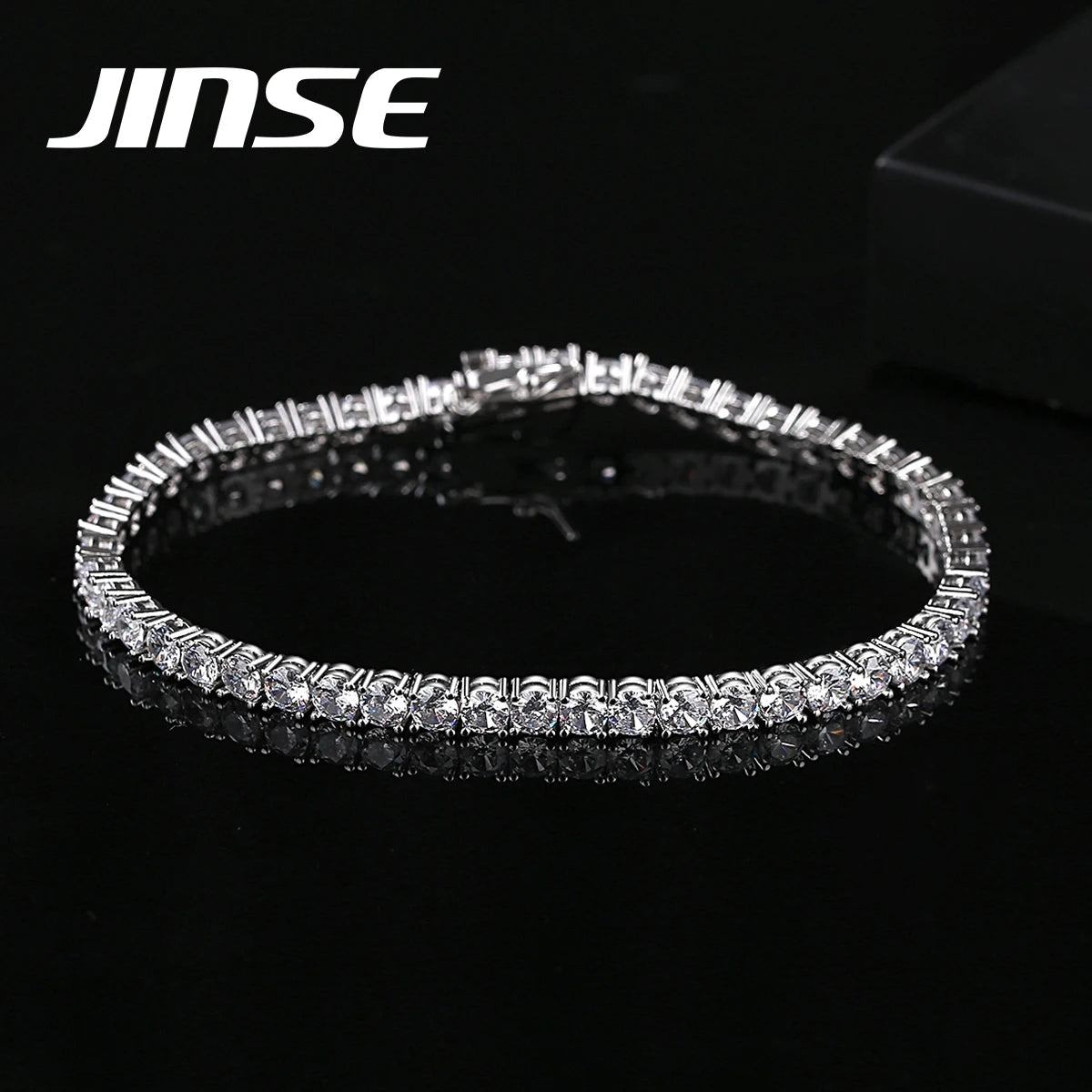 JINSE Women Copper 2021 Gold Plated Fashion Trendy Trending Mens Luxury Jewelry 4mm CZ Tennis Bracelet