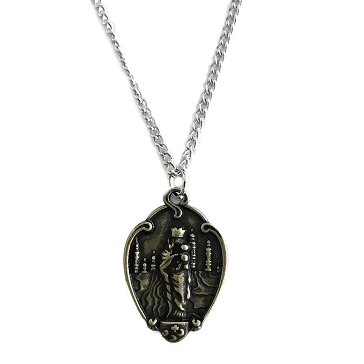 Custom Antique Silver Plating  3D Religious Medals With Pink Strap