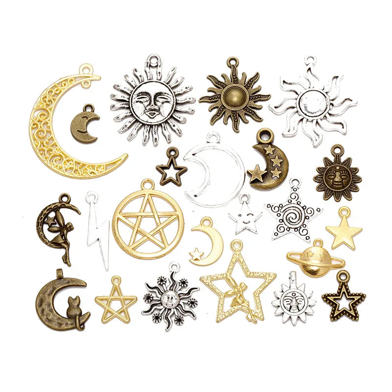 23pcs/ Bag Mix Alloy Star Moon Sun Charms for Necklace Bracelet Jewelry Making U011