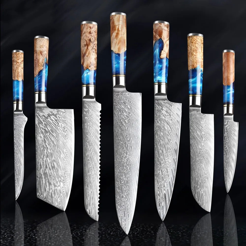 Professional Chef's Knife Set VG 10 Damascus Steel Stainless Steel Stable Wooden Handle Home Kitchen Use Including Face Cleaning