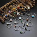 Silver Plated Round Natural Gemstone Rose Quartz Amethyst Tiger Eye Adjustable Finger Ring for Women Men