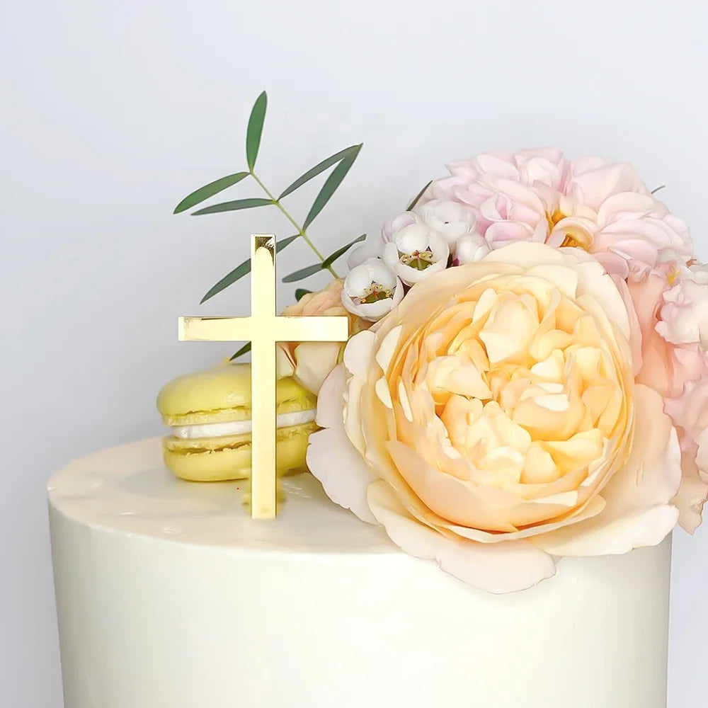 Gold Acrylic Cross Cake Decoration Toppers Topper for Wedding Birthday New Year Party Decor