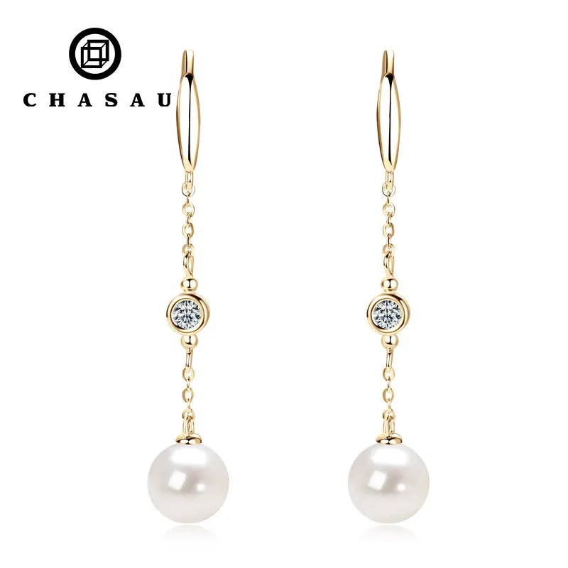 Moissanite Sidestone 925 Sterling Silver Moissanite 925 Sterling Silver 8-9mm Freshwater Pearl Hook Earrings for Women