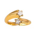 J&D Women Elegant Jewelry 18K Gold Plated Stainless Steel Asymmetrical Open Five-point Star Zircon Ring