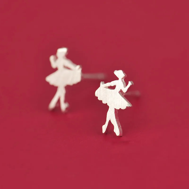 925 Sterling Silver Ballet Stud Earrings for Women Girls Fashion Sterling-silver-jewelry