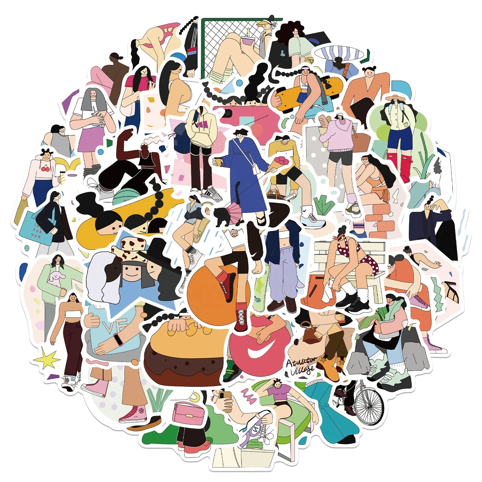 50Pcs Cute Dress up Cartoon Girl Decorative Stickers for Home Fridge Luggage Laptop Notebook Diary Sticker Laptop