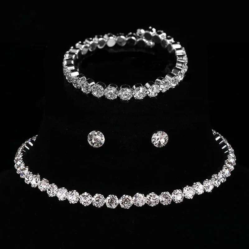 JL5694 Fashion Bridal Crystal Jewelry Set Women Rhinestones Necklace Earrings Bracelet Set Wedding Jewelry Set