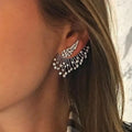 Huitan Bohemia Sparking Unique Fashion Design Crystal Earrings Women Girl Silver Punk Fashion Stud Earrings Women
