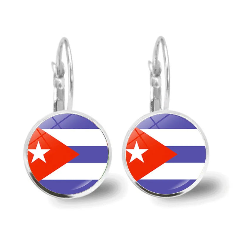 Manufacturer 233 Countries Flag Map Earrings Ladies World Countries Flag Design Girls Earrings Glass Dome Cabochon Hook Earrings