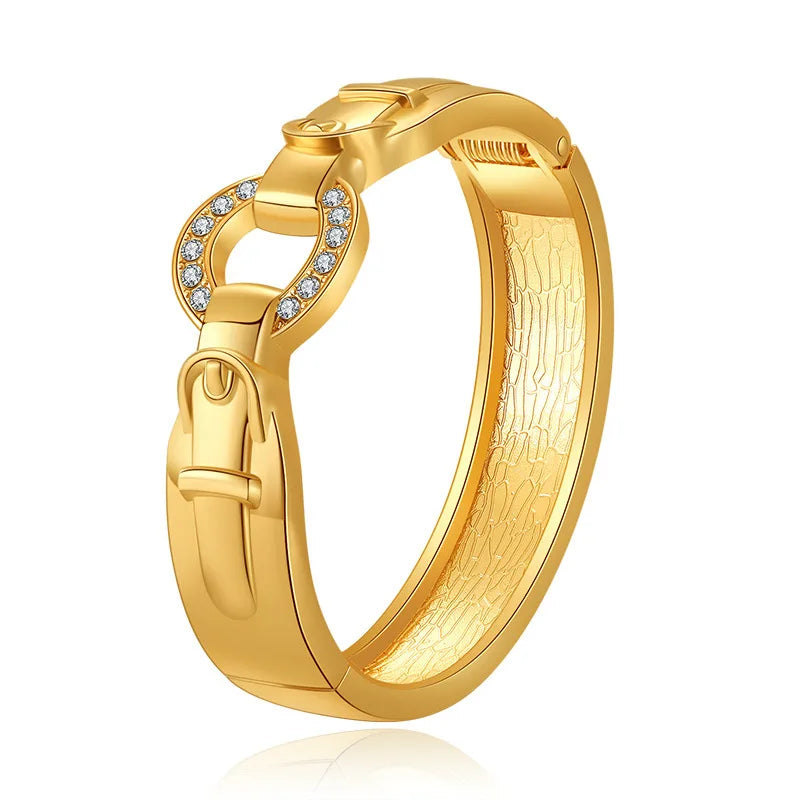 DHJ60609 Wholesale Fashion Alloy Round Shape Gold Bangle Women Rhinestones Gold Bangle Jewelry