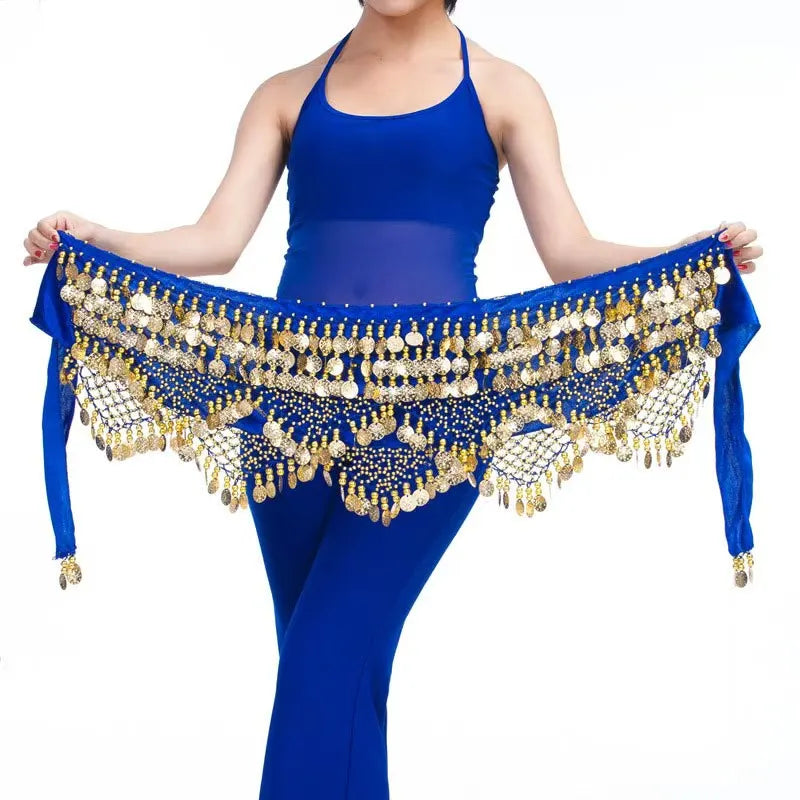 Belly Dance Hip Scarf Waist Chain Dance Hip Scarf Belt with Dangling Coins for Belly Dancer 12 Colors Adult for Women