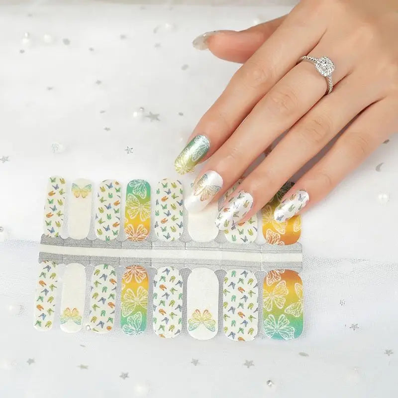 Best Selling Gold Stamping Nail Stickers Colorful Transfer Mix Designs Decals 3D Customized Blue butterfly Nail Stickers