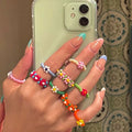 New Cute Transparent Resin Acrylic Handmade Beaded Ring Rhinestone Colorful Geometric Square Round Rings for Women Jewelry Party