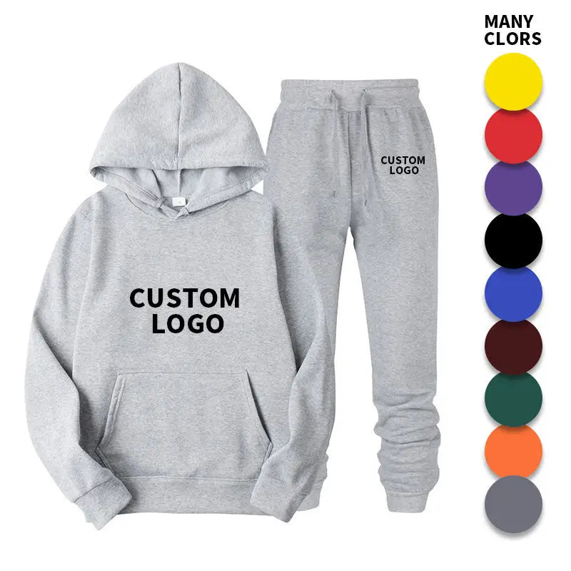 Customized Logo Men's Autumn Winter Hoodie+Pants 2 Pieces Casual Tracksuit Male Sportswear Gym Brand Clothing Jogging Sweat Suit