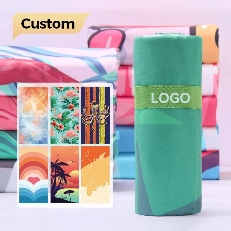 Customized Logo Design Popular Quick Dry Soft Luxury Pattern Double Side Printed Microfiber Suede Sand Free Beach Towel