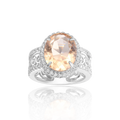 Abiding Christmas Jewelry Oval Natural Citrine Halo Ring With Pave Cubic Zirconia Simulated Diamond Ring Band