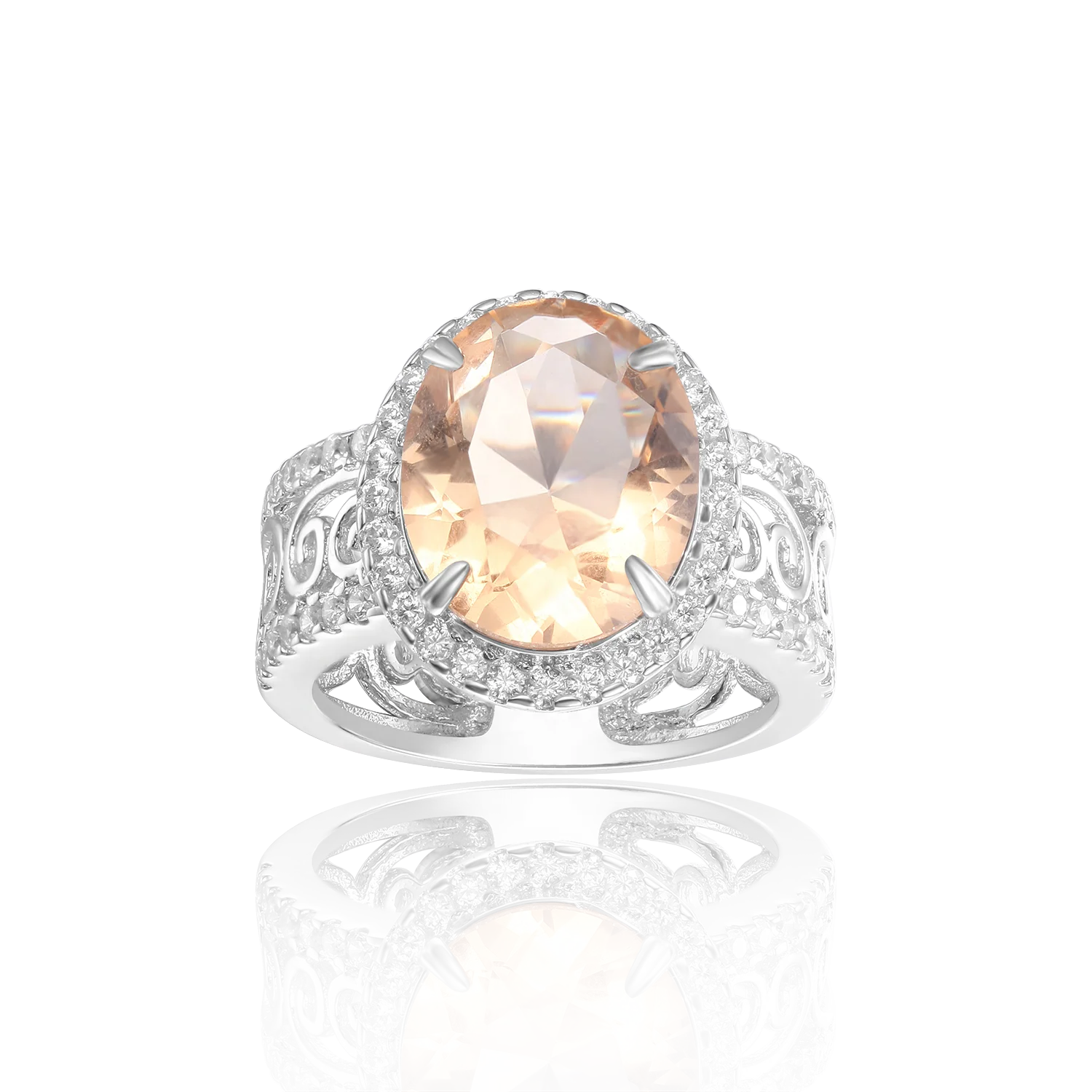 Abiding Christmas Jewelry Oval Natural Citrine Halo Ring With Pave Cubic Zirconia Simulated Diamond Ring Band