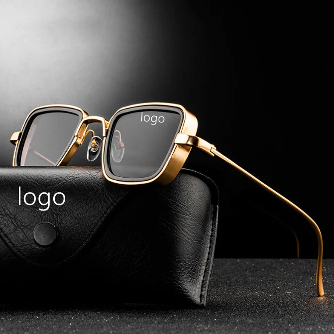 Custom Sunglasses Logo Vintage Design Steampunk Shades Man and Women Classic Thick Metal Square Frame Sun Glasses