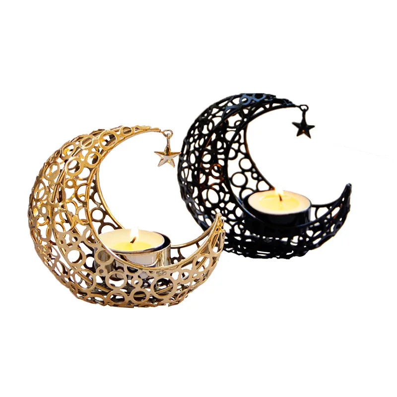 Muslim Eid Mubarak Moon Candle Holder Metal Candle Sticker Decoration Modern Light Luxury Wax Candle Cup