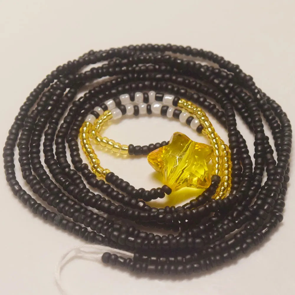Black Seed Beads Five Star Charm Weightloss Double String Cotton Tie on African Waist Beads Belly Chain Body Jewelry Women