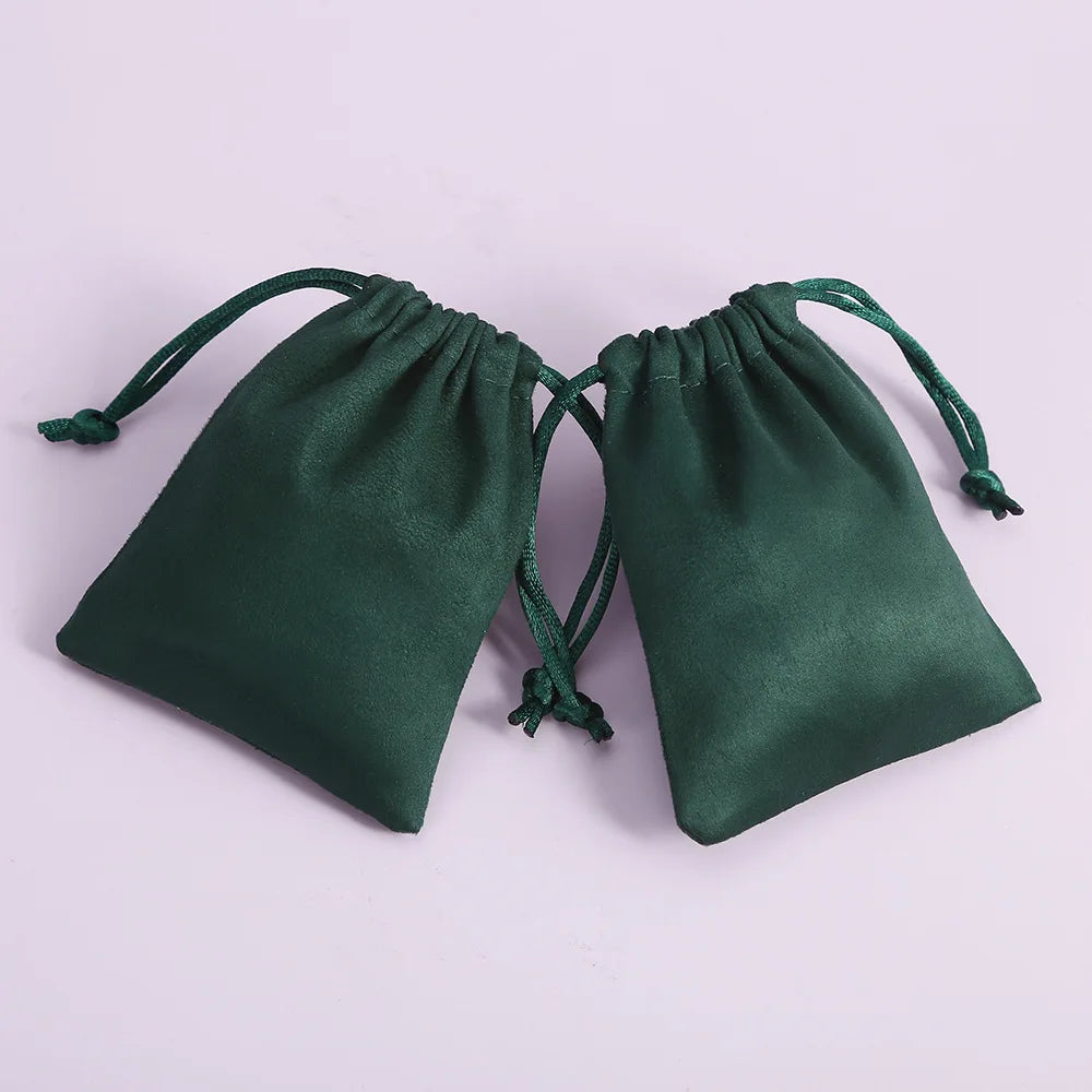 Wholesale Custom Gift Pouch Drawstring Bag Bolsas De Terciopelo Green Small Fabric Leather Suede Ring Pouch