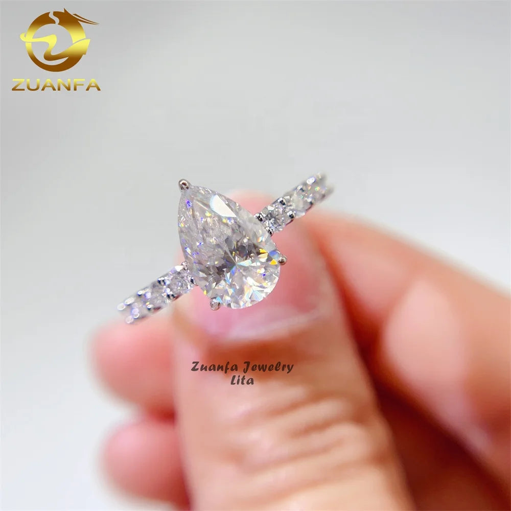 Factory Direct 925 Sterling Silver Women Wedding Rings Pear Cut 7*11mm 3ct Moissanite Engagement Ring
