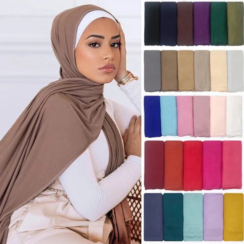 Wholesale High-quality Turkish Malaysia Stretchy Plain Headscarves Modal Cotton Shawls Muslim Women Jersey Hijabs Scarf 2021