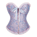 Special Offer Blue Corset Floral Womens Bustier With G-String Waist Trainer Satin Corselet Corset