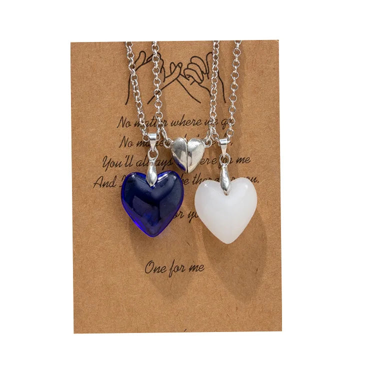 AA00665 Couple Jewelry Natural Stone Love Heart Pendant Magnetic Pair Necklace for Gift
