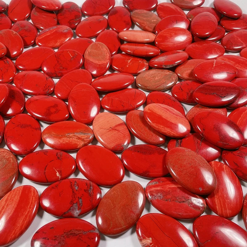 Hongzhuo Natural Red Jasper Healing Crystal Gem Oval Stones Body Balance Decor