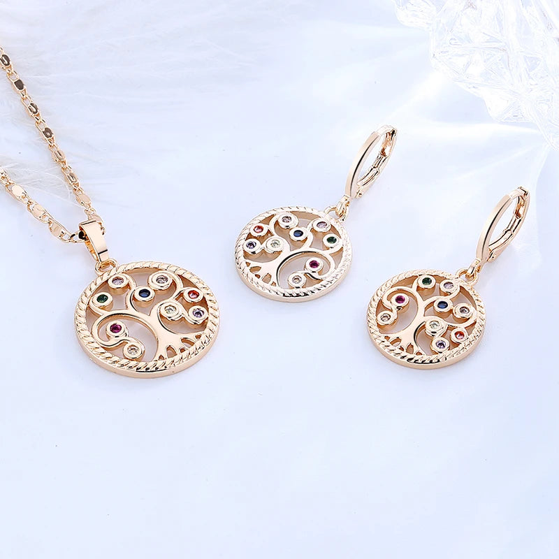 Wholesale 18k Gold Jewelry Cheap Price Hand Inlay Fashion Zirconia 18K Gold Plated Women Jewelry Earrings Sets for Woman