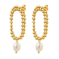 Fashion Freshwater Pearl Bead Chain Double Layer Earrings Women Stainless Steel Earrings