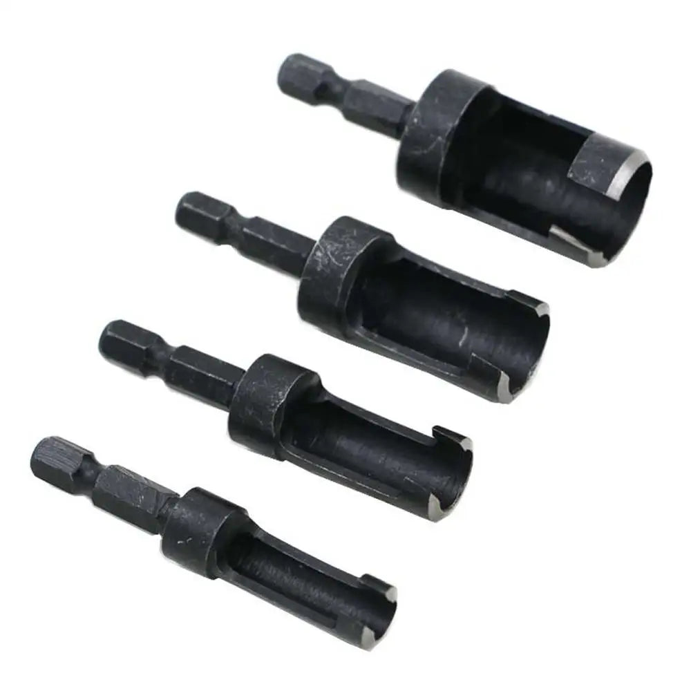 Hexagon Handle Wooden Plug Take Out Drill 4 Pieces Black Round Wood Take Out Drill Set Wooden Board Reaming Drill