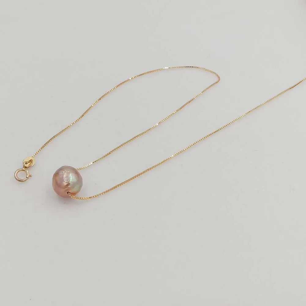 100% Nature Edison Pearl AA Grade Pendant 8-10 MM Baroque Shape High Luster Pearl 925 Silver Gold Plated Box Chain 18 Inch