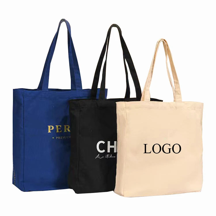 Eco-Friendly Large Tote Bags Custom Printed Logo Plain Natural Reusable Cotton Shopping Bag Wholesale Eco-Friendly Canvas Tote
