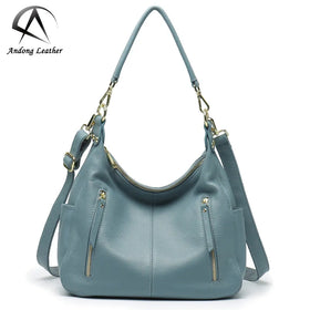Andong Genuine Cow Leather Simple Shoulder Bag for Women Elegant Crossbody Large Capacity Multifunction Ladies Girl Handbag 6002