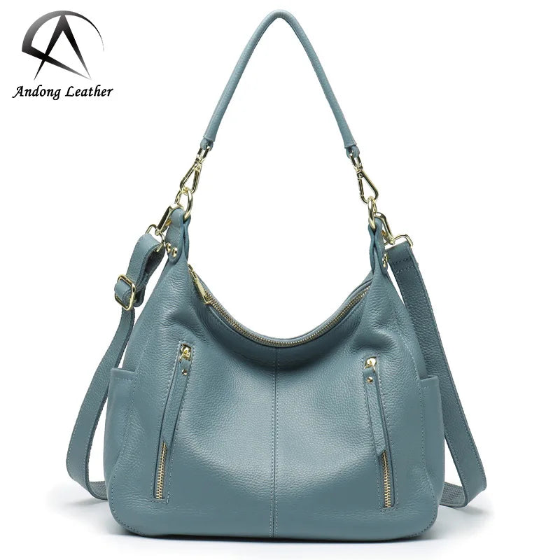 Andong Leather Simple Shoulder Bag for Women Genuine Cow Leather Elegant Simple Crossbody Multifunction Ladies Girl Handbag