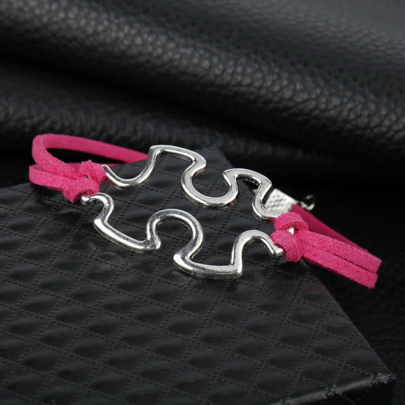 Autism Awareness Suede Leather Bracelet Puzzle Piece Charm Bracelet