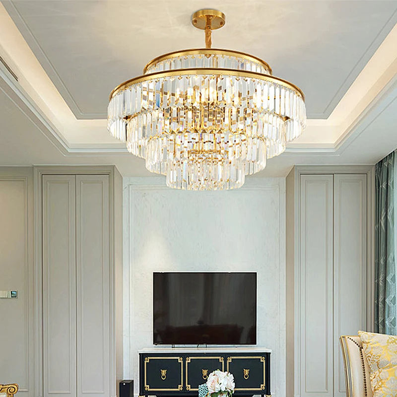 Luxury Modern Chandelier Lighting for Living Room Round Hang Crystal Light Fixture Dining Room Bedroom Light Fixture for Ceiling