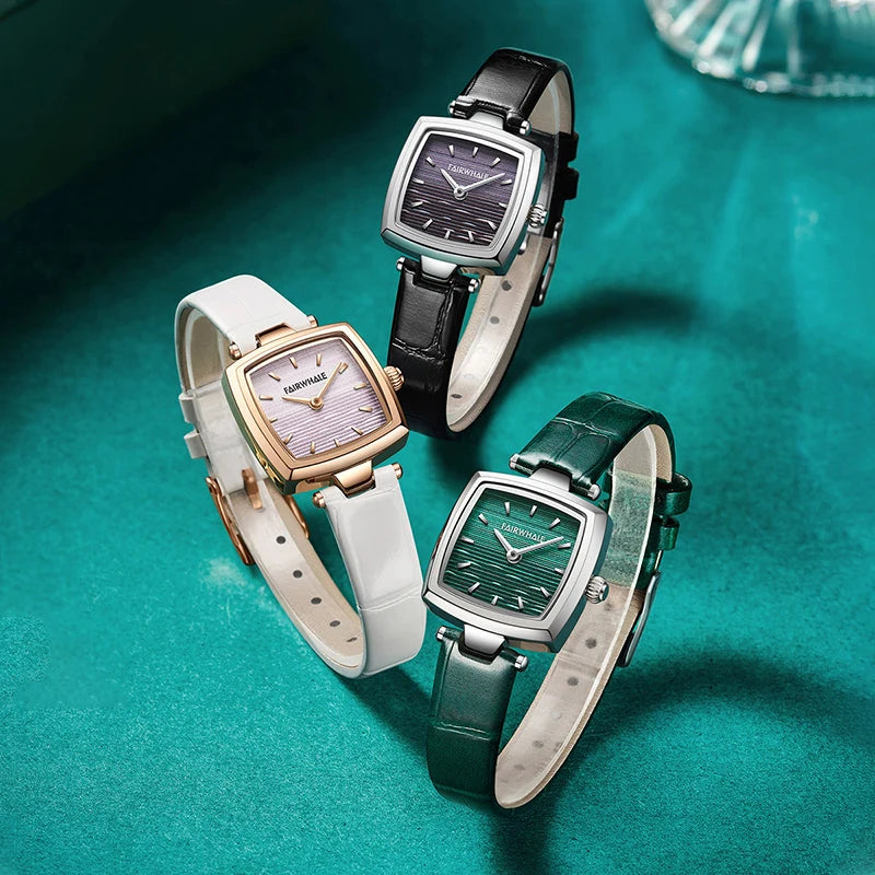Newest Diamond Rhinestone Fashion Women Leather Watch Square Leather Bracelet Watch White Black Green  Women Quartz Watches