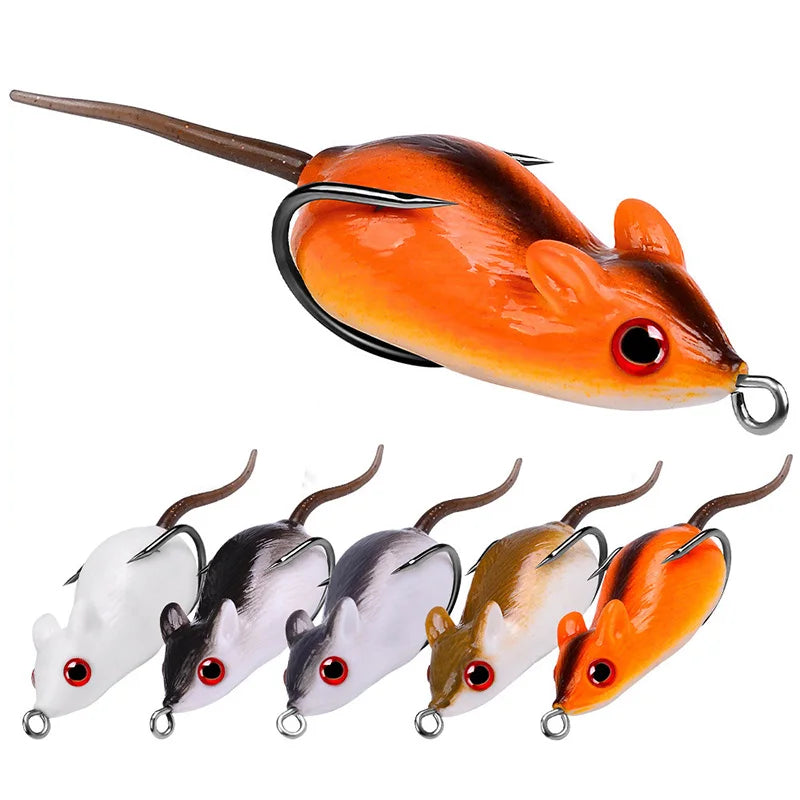 WEIHE 5cm 9g Artificial Mouse Lure Lifelike Soft Sinking Fishing Bait With 3D Eyes Double Hook